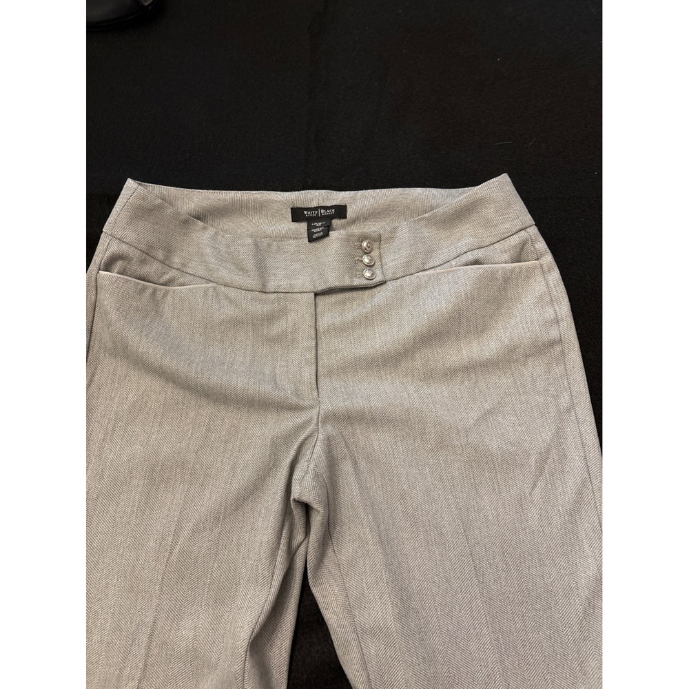 White House Black Market Trousers Women 4 Grey Fair Herringbone Wide Leg Pants
